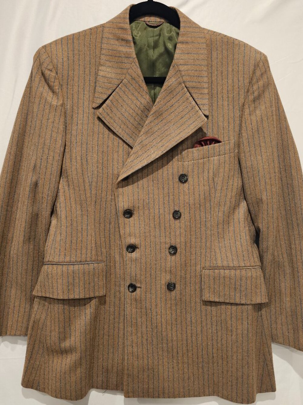 Vintage 1940s 1950s Men's Suit Jacket 34L Tan Double Breasted Action Back
